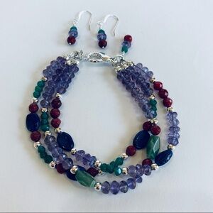 HAND CRAFTED BRACELET & EARRINGS Lapis Lazuli Amethyst Gold NWT
